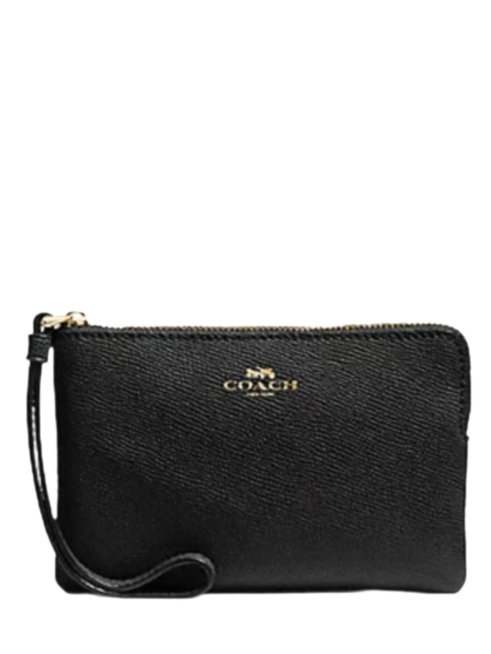 😍 Coach Black Cross-grain Leather Corner Zip Wristlet Pouch Mini Bag
